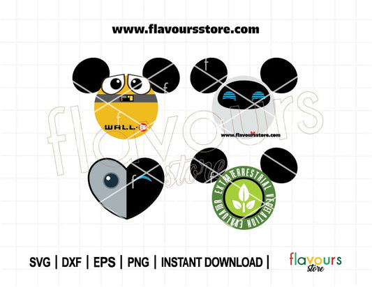 Wall E Mouse Ears Bundle SVG, Eve Ears Svg, Mouse Head, Eve Heart, Cut File For Cricut SVG