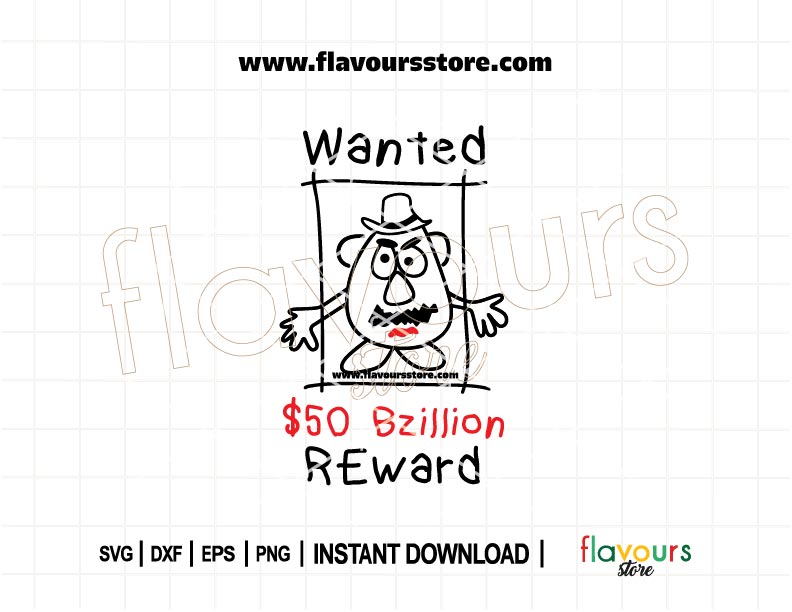 Mr. Potato Head Wanted Poster SVG cut file in Western style, Toy Story inspired design for Cricut and Silhouette DIY projects.