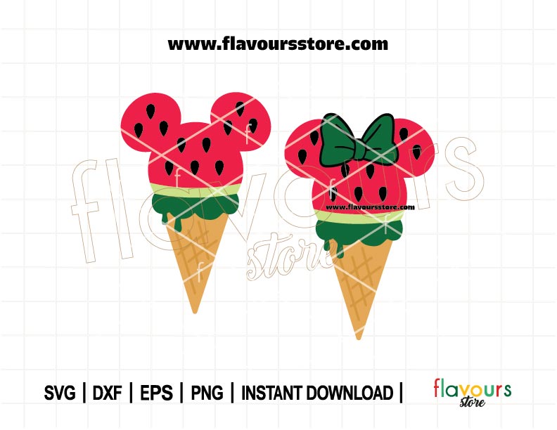 Watermelon Ice Cream Mouse SVG, Mouse Head Watermelon Sorbet, Fruit Ice Cream PNG, Mouse Head Summer, Mouse Ears Fuit, Cut File For Cricut