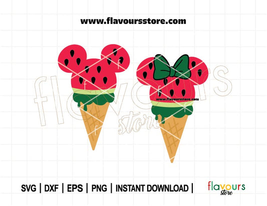 Watermelon Ice Cream Mouse SVG, Mouse Head Watermelon Sorbet, Fruit Ice Cream PNG, Mouse Head Summer, Mouse Ears Fuit, Cut File For Cricut