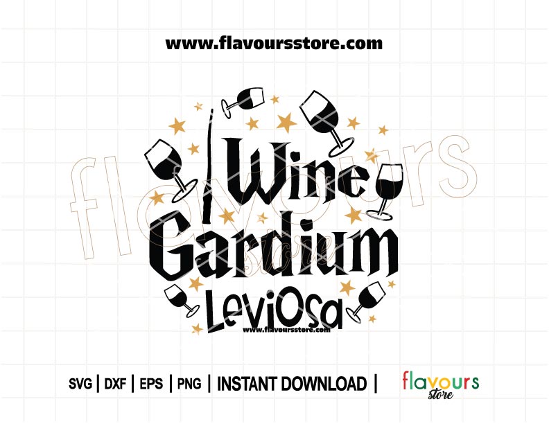 Wine Gardium Leviosa SVG design featuring Hermione Granger’s quote, perfect for Cricut and Silhouette. Ideal for personalized wine glasses, tote bags, and magical crafts.