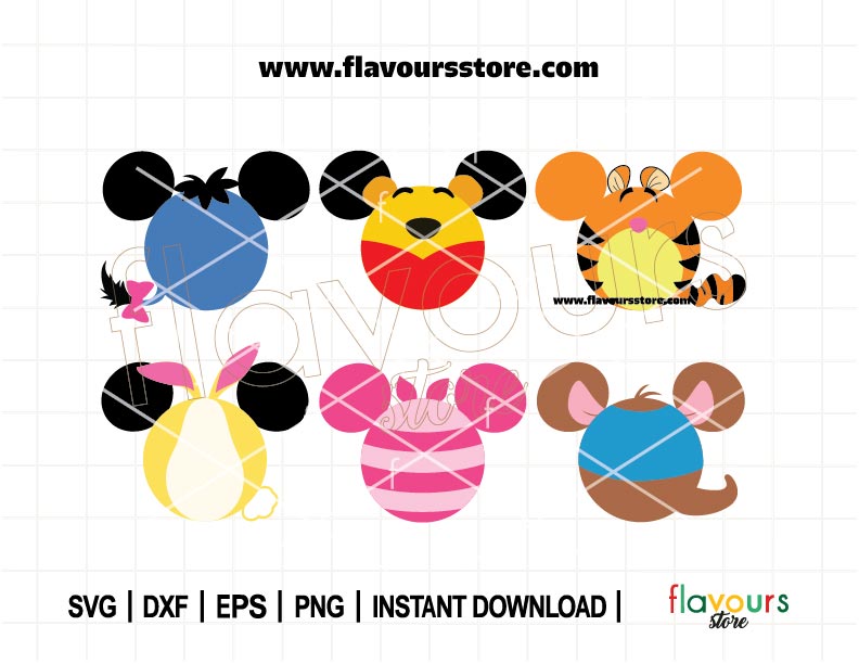 Pooh Mouse Ears Bundle SVG, Adorable Piglet & Tigger Ears Designs for Magical Cricut Crafts, Perfect Gift for Winnie Pooh Fans