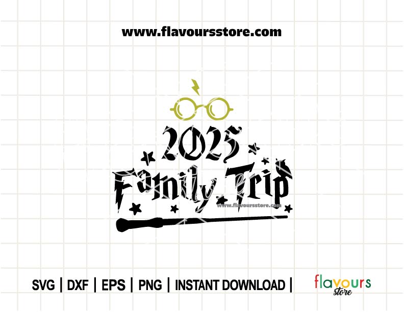 Wizarding World 2025 Family Vacation SVG design for Harry Potter fans, ideal for Cricut and Silhouette shirt making and DIY travel crafts.
