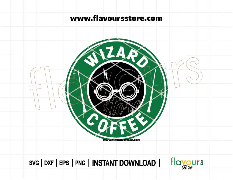 Harry Potter-inspired Wizard Coffee SVG cut file styled like a Starbucks logo, ideal for Cricut crafts and coffee tumblers.