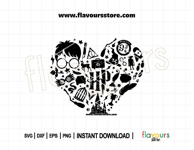 Magical wizard heart SVG featuring fantasy elements like stars, wands, and symbols, perfect for Cricut and Silhouette cutting projects.