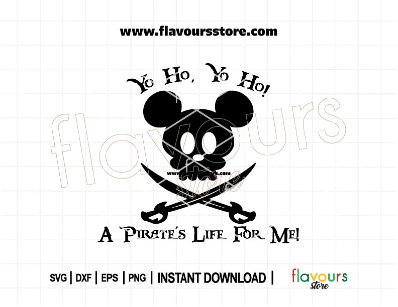 Pirate Mickey Ears SVG cut file featuring “Yo Ho Yo Ho A Pirate’s Life For Me” – ideal for Cricut and Silhouette Disney cruise shirts and party crafts