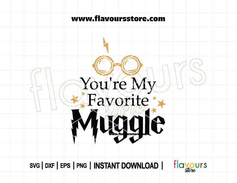 “You’re My Favorite Muggle” romantic Harry Potter SVG design in whimsical font for Cricut and Silhouette DIY couple crafts.