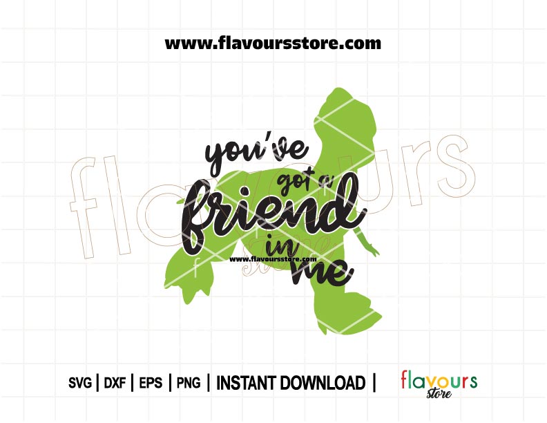 Rex from Toy Story with “You’ve Got a Friend in Me” quote in a dinosaur-themed SVG cut file for Cricut and Silhouette.