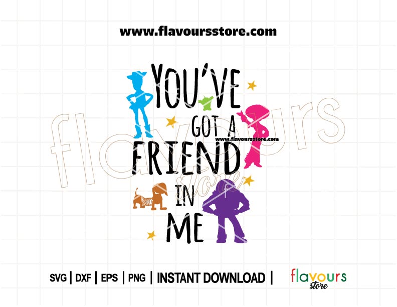 Toy Story SVG cut file featuring all characters with 'You've Got a Friend in Me' quote, ideal for Cricut and Silhouette projects.