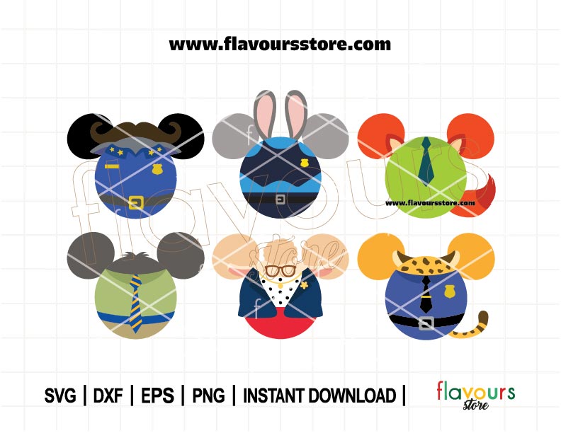 Zoo Ears Bundle Svg | Judy Hopps SVG | Nick SVG | Mouse Ears Svg | Mouse Head Svg | Tshirt Design Svg | Cut File For Cricut | Silhouette