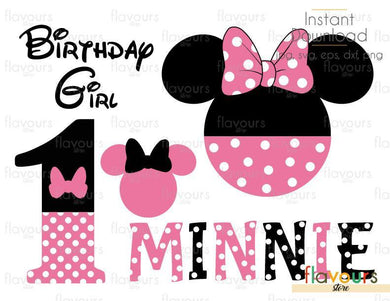 1st Birthday Minnie Pink Set - Disney - Cuttable Design Files (Svg, Eps, Dxf, Png, Jpg) For Silhouette and Cricut - FlavoursStore
