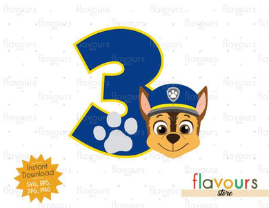 Number 3 - Chase - Paw Patrol - Instant Download - SVG FILES - FlavoursStore