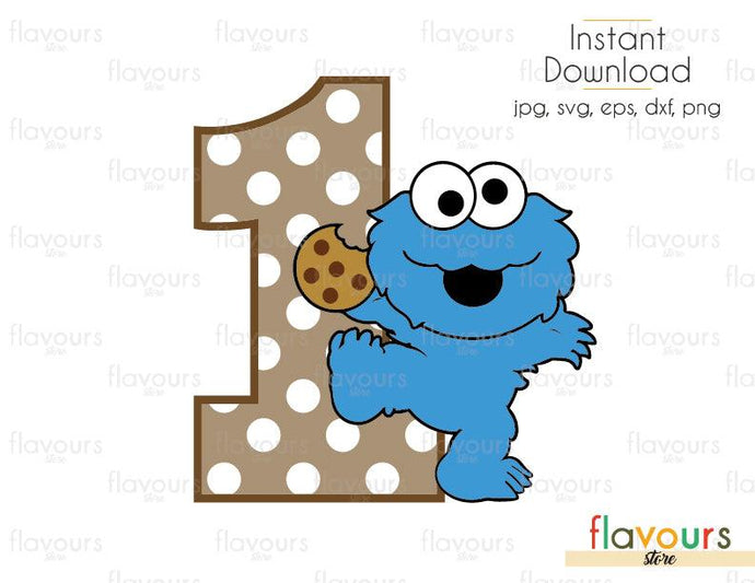 One - Baby Cookie Monster - Sesame Street - SVG Cut File - FlavoursStore
