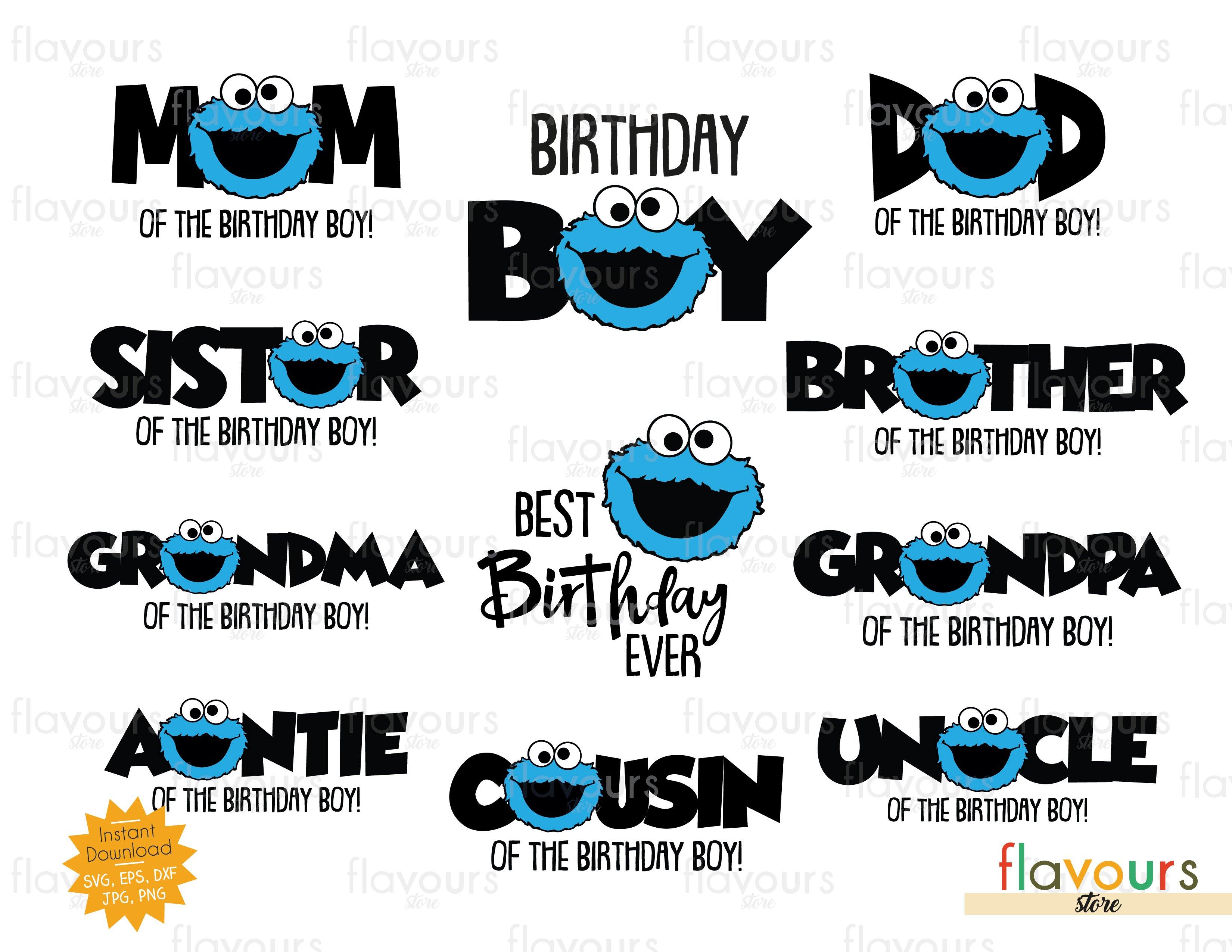 Mom and Dad of the Birthday Boy Svg, Cookie Monster Svg, Sesame Street SVG  Cut File