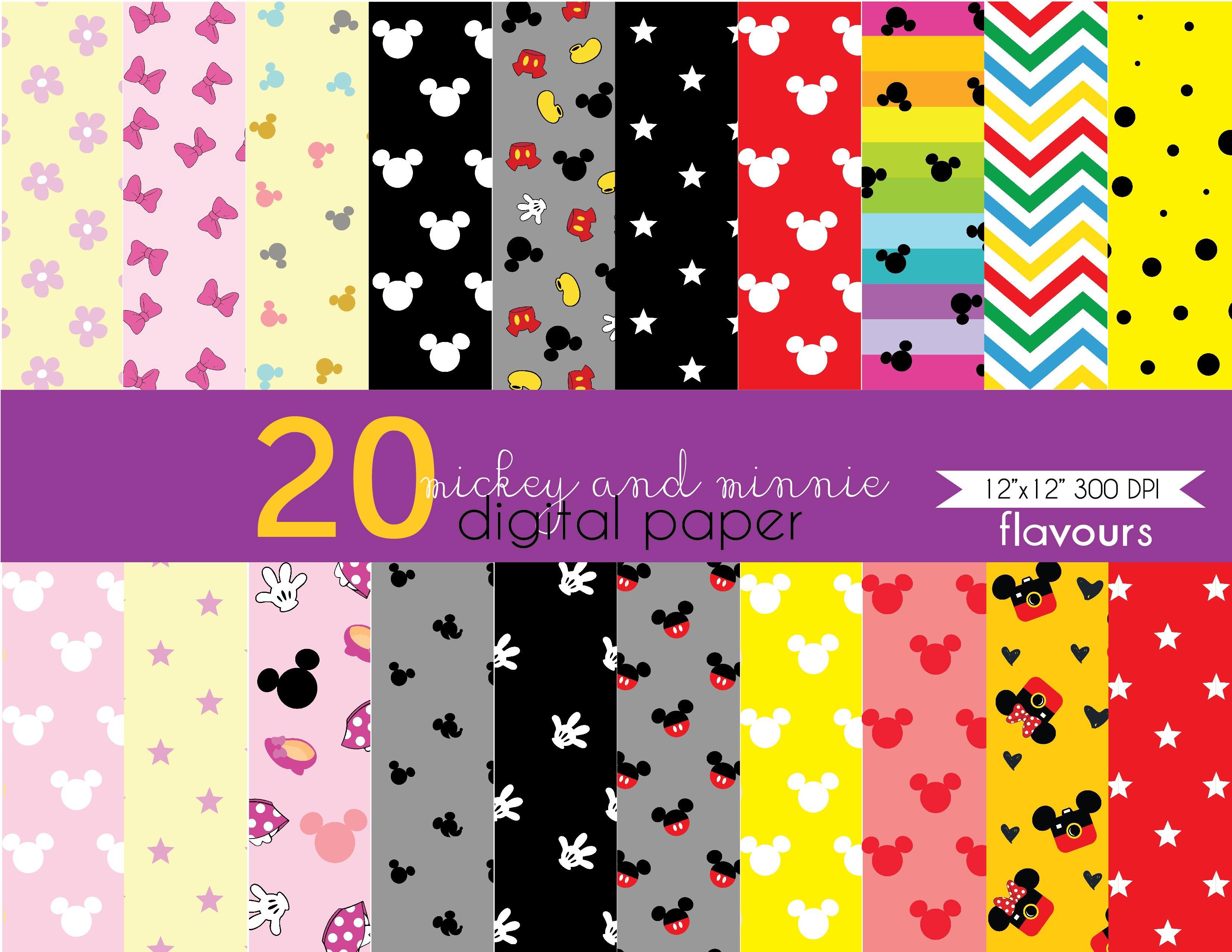 INSTANT DOWNLOAD 12 Mickey Mouse Inspired Digital Papers / Scrapbooking,  Crafts, Invitations, Digital Scrapbooking for Personal Use (Download Now) 