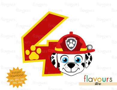 Number 4 - Marshall - Paw Patrol - Instant Download - SVG FILES - FlavoursStore