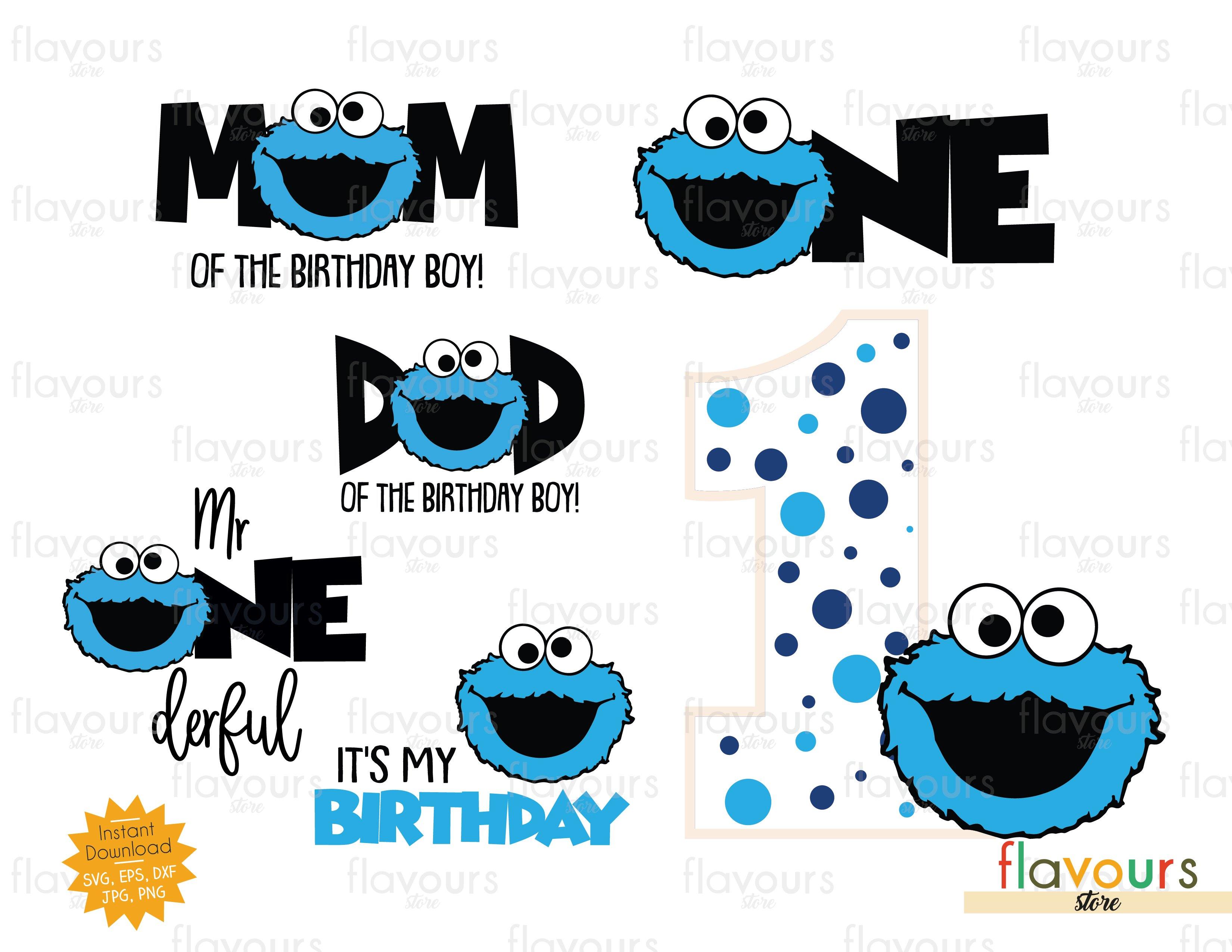 Cookie Monster - 1st Birthday Bundle - Sesame Street - SVG Cut Files