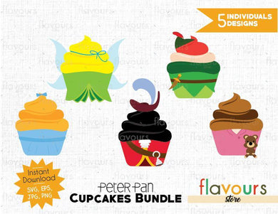 Peter Pan Cupcakes Bundle - Cuttable Design Files (SVG, EPS, JPG, PNG) For Silhouette and Cricut - FlavoursStore