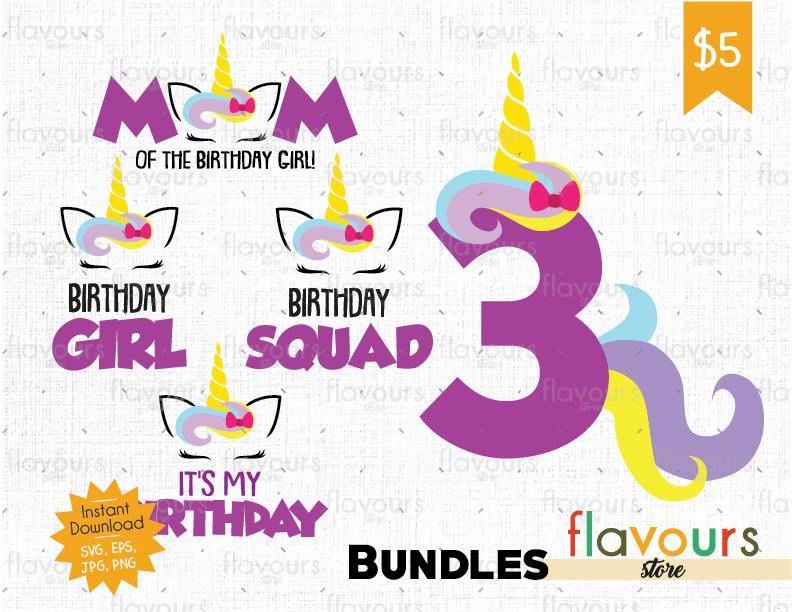 Unicorn Three Birthday Bundle - Instant Download - SVG Cut File - FlavoursStore