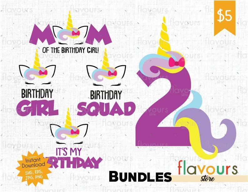 Unicorn Two Birthday Bundle - Instant Download - SVG Cut File - FlavoursStore