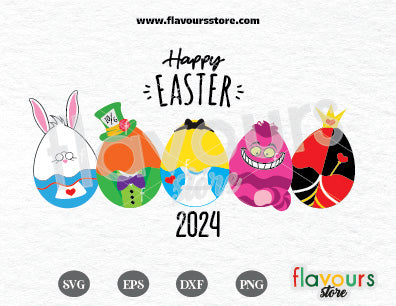 Happy Easter Alice In Wonderland, Easter Eggs SVG Cut File