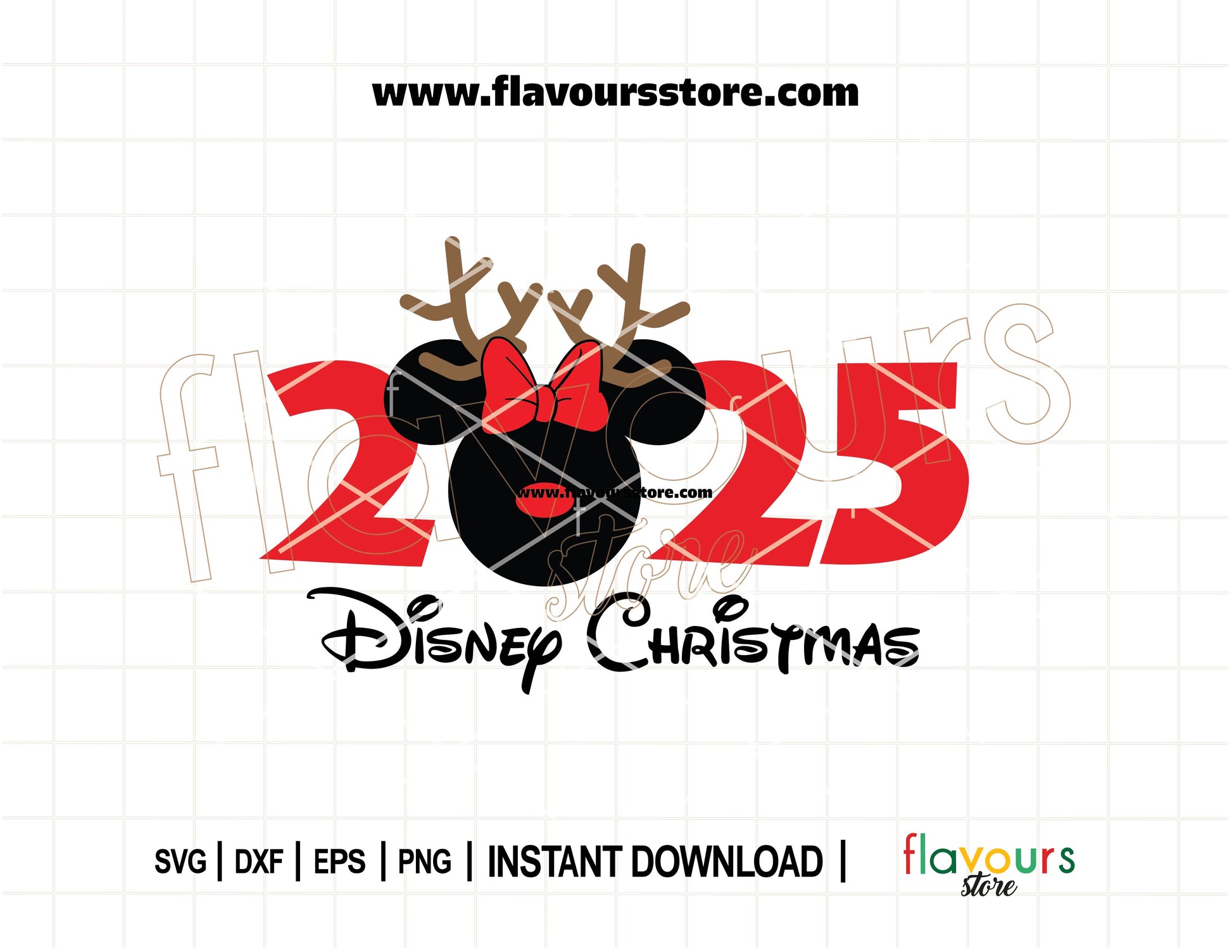 Minnie Mouse reindeer ears with Christmas bow SVG cut file for Cricut and Silhouette holiday projects and DIY crafts.