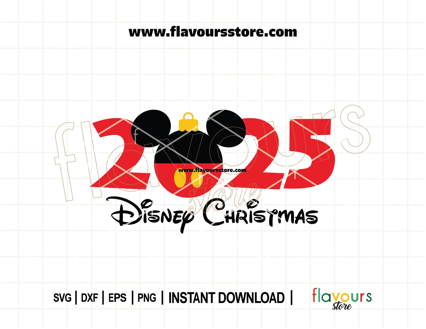 Mickey Mouse head ornament in Christmas ball style with festive red and green details – ideal SVG for holiday Cricut and Silhouette projects.