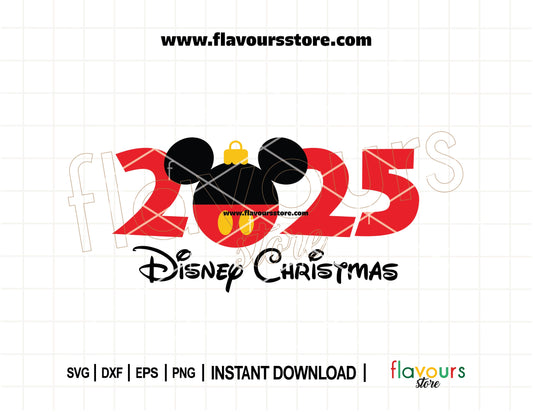Mickey Mouse head ornament in Christmas ball style with festive red and green details – ideal SVG for holiday Cricut and Silhouette projects.