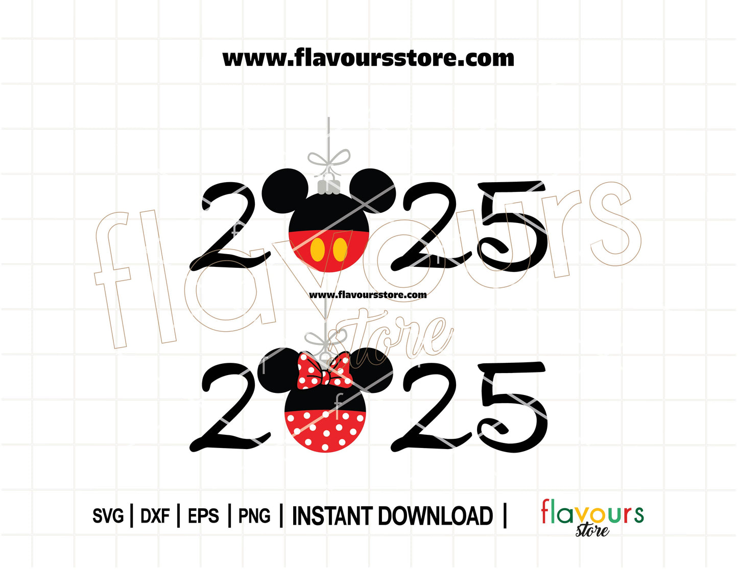 Festive Mickey and Minnie Mouse Christmas ornament SVG file with holiday-themed designs for Cricut and Silhouette crafts.