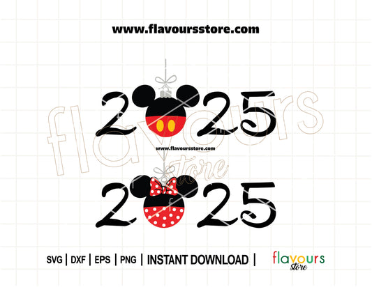 Festive Mickey and Minnie Mouse Christmas ornament SVG file with holiday-themed designs for Cricut and Silhouette crafts.