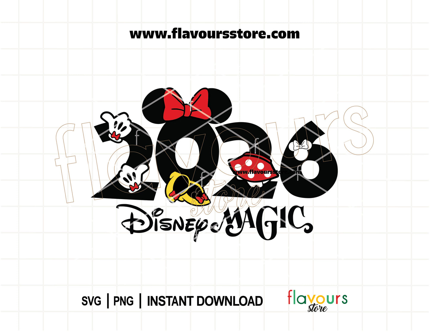 Minnie dress and gloves inspired Disney Magic Trip 2026 SVG for matching Cricut family shirts