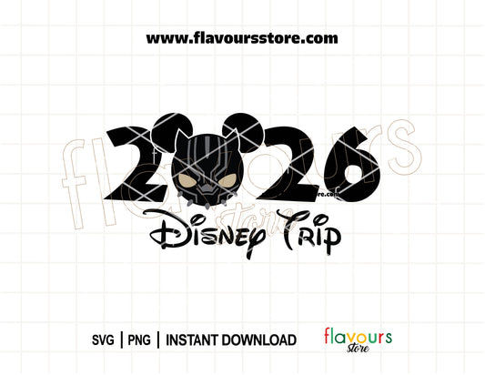 2026 Disney Trip Black Panther Mickey Ears SVG Marvel inspired Cricut design for matching family shirts