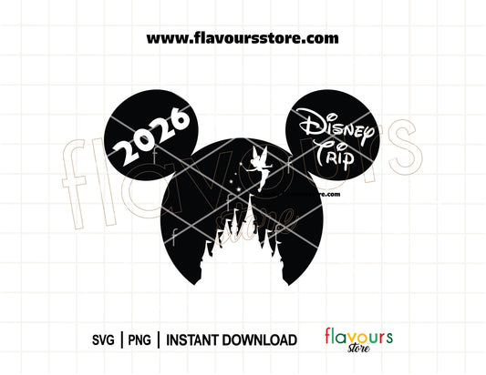 2026 Disney Trip Mickey Mouse Ears Castle SVG files for Cricut family vacation matching shirts
