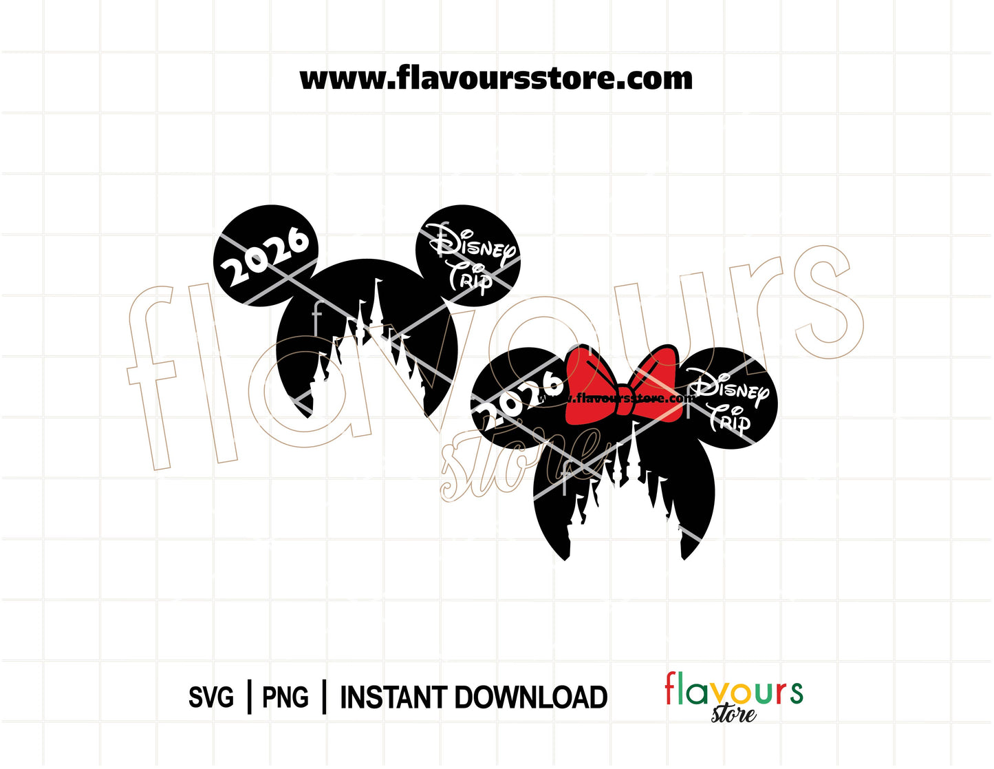 2026 Disney Trip Mickey and Minnie Mouse Ears SVG files for Cricut and Silhouette, matching family vacation shirts design