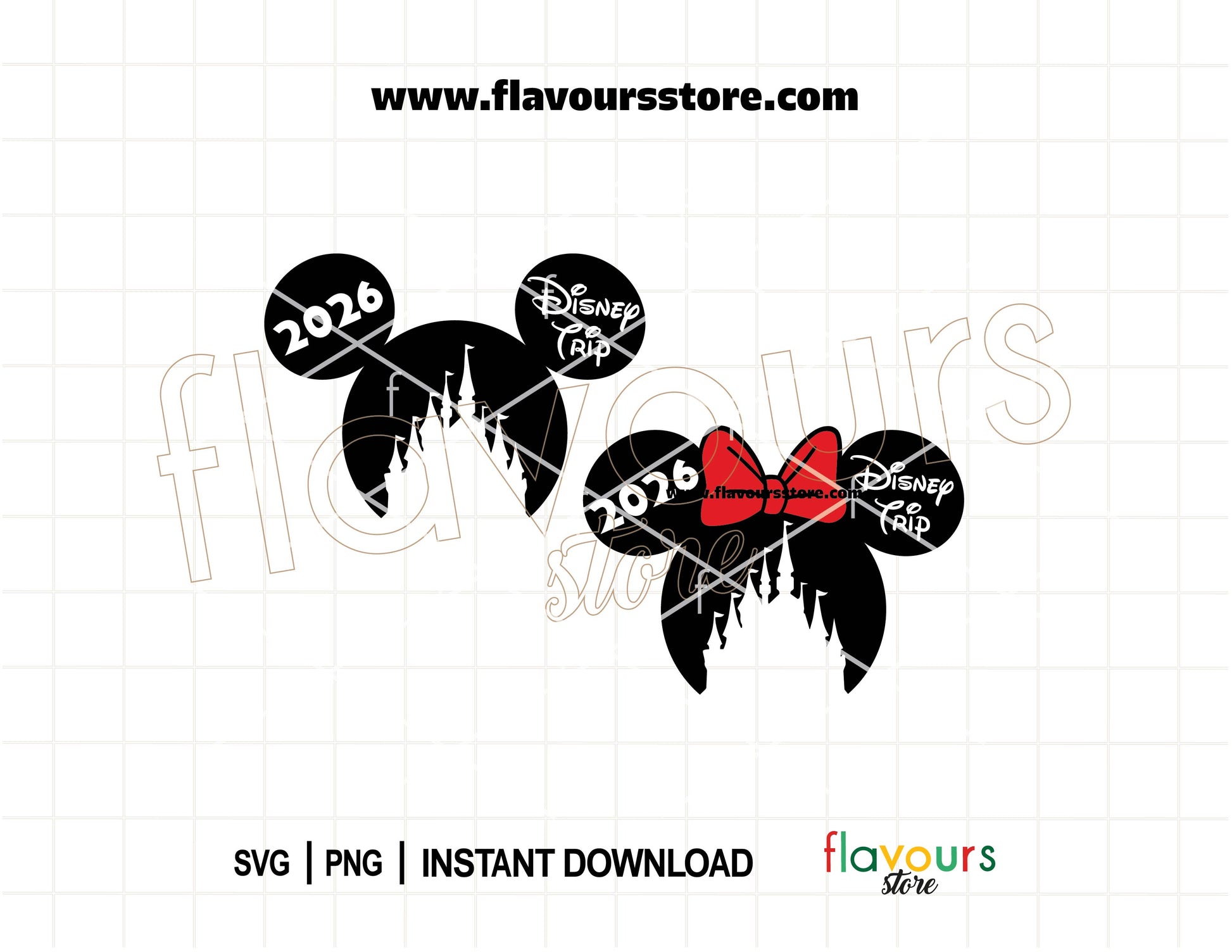 2026 Disney Trip Mickey and Minnie Mouse Ears SVG files for Cricut and Silhouette, matching family vacation shirts design