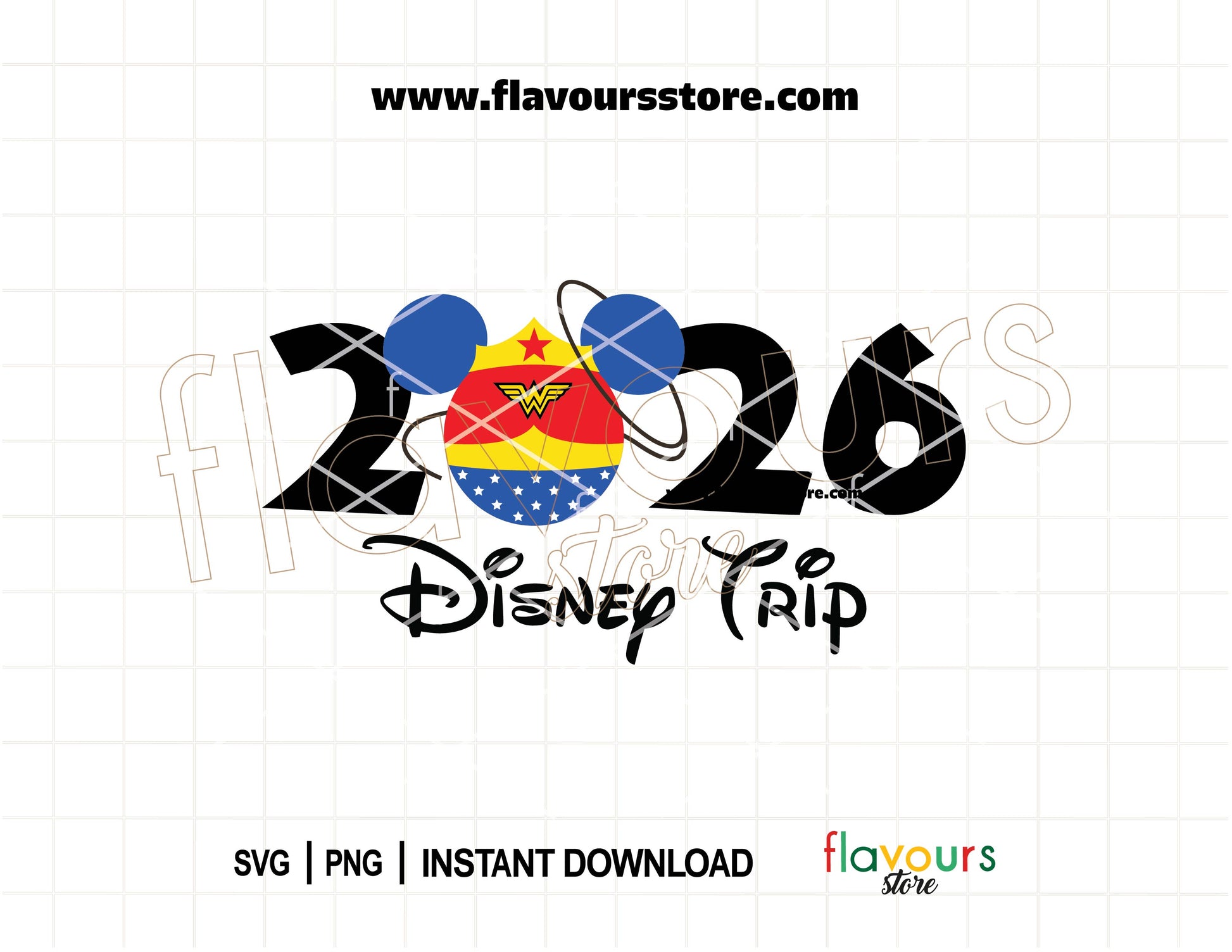 2026 superhero wonder woman hero ears Disney trip SVG design for matching shirts and Cricut machines