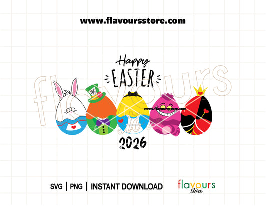 Happy Easter Alice in Wonderland Easter Eggs SVG for Cricut family spring shirt crafts
