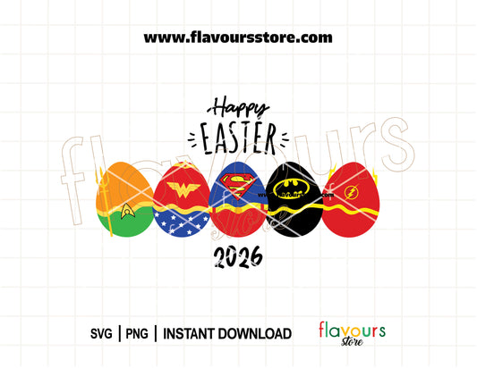 Superhero Easter Eggs SVG for Cricut, Happy Easter 2026 PNG Digital Cut Files for DIY Crafts, Shirts, and Easter Baskets