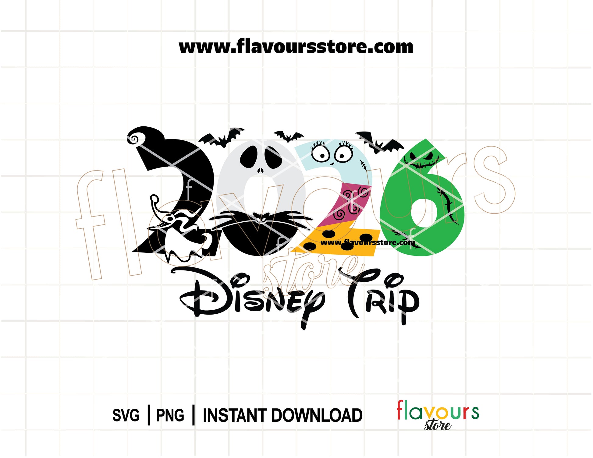 2026 Jack and Sally inspired Disney trip SVG design for matching family shirts and Cricut cutting machines