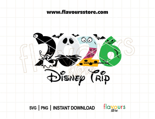 2026 Jack and Sally inspired Disney trip SVG design for matching family shirts and Cricut cutting machines