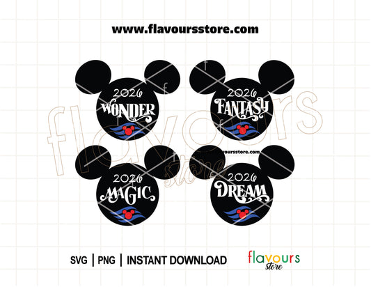2026 Mickey Mouse ears SVG bundle for Disney family vacation matching shirts Cricut design download