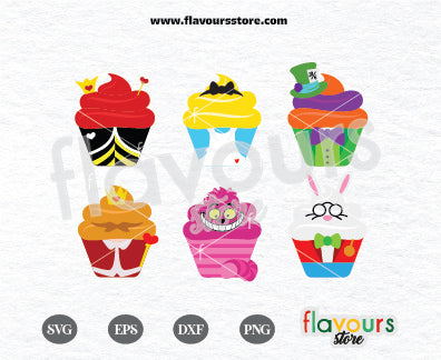 Alice In Wonderland Cupcakes Bundle, Disney Cupcakes, SVG Cut File Cricut