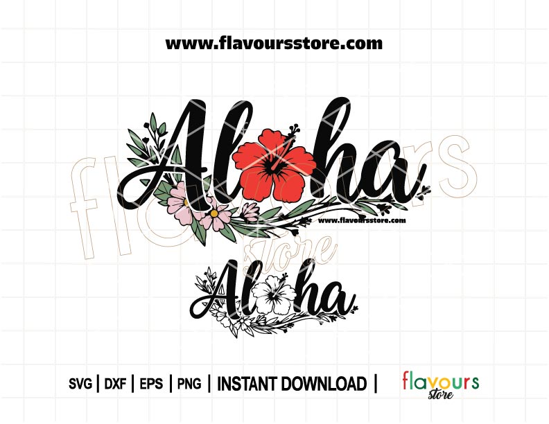 Tropical Aloha SVG with hibiscus flower, perfect for summer beach Cricut crafts, vacation shirts, and sublimation designs