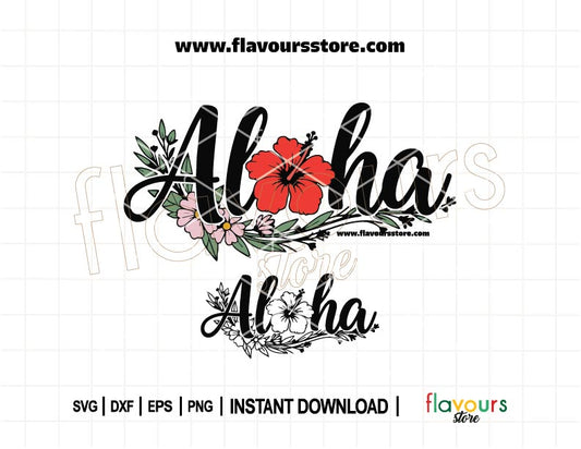 Tropical Aloha SVG with hibiscus flower, perfect for summer beach Cricut crafts, vacation shirts, and sublimation designs