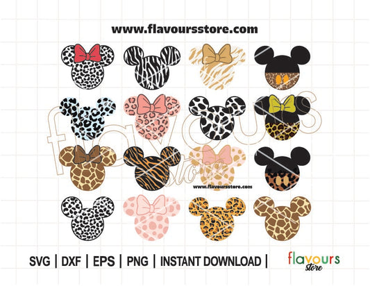 Animal Print Ears Bundle SVG, Animal Kingdom Mouse Shaped Svg, Leopard Svg, Cheetah Svg, Mickey head animal print, Cut File For Cricut