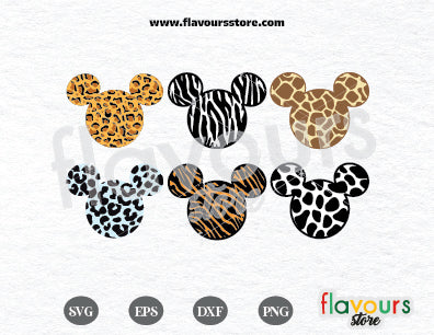 Animal Print Ears Bundle SVG, Animal Kingdom Mouse Shaped Svg, Leopard Svg, Cheetah Svg, Mickey head animal print, Cut File For Cricut