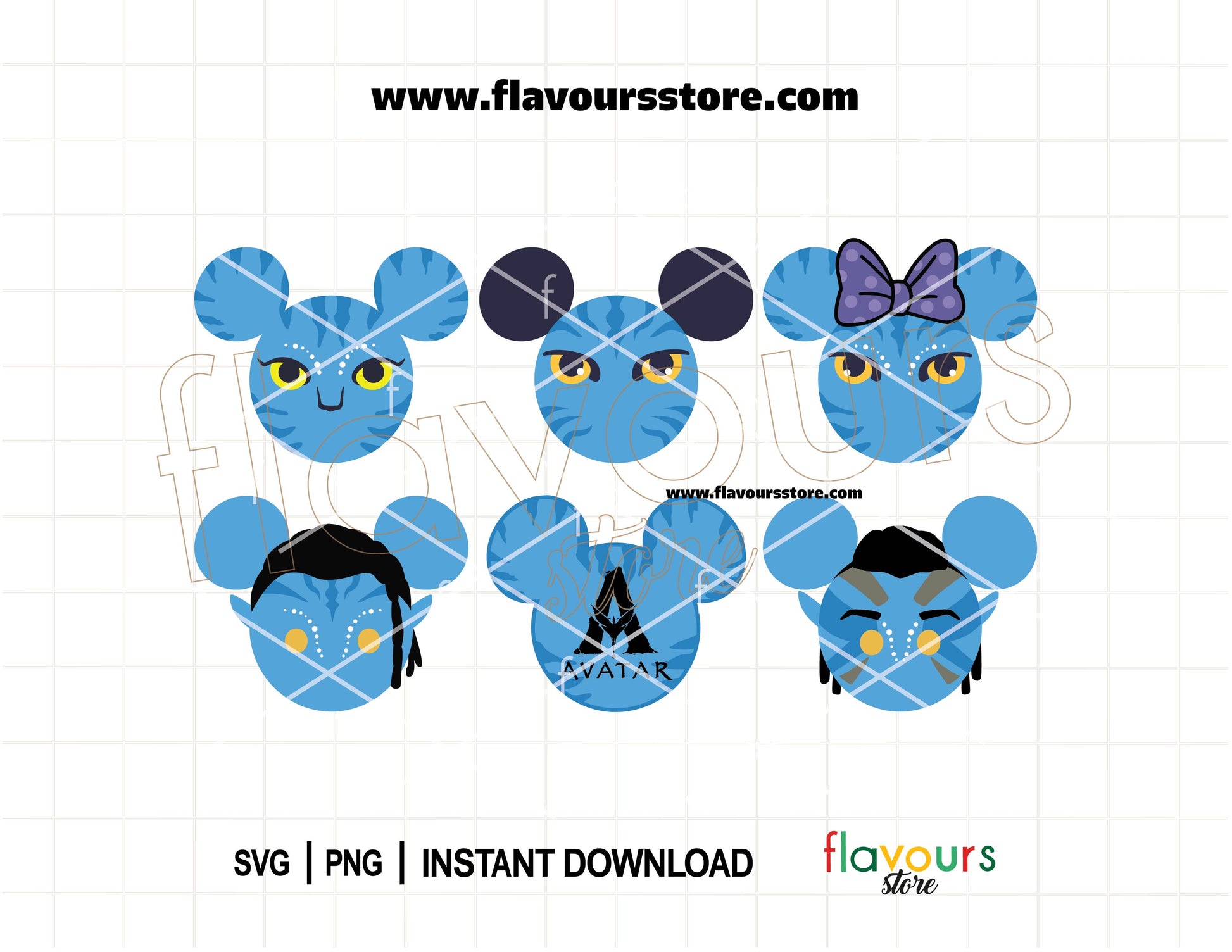 Avatars bundle SVG PNG for family vacation shirts, Cricut cut files, Mickey ears inspired digital download