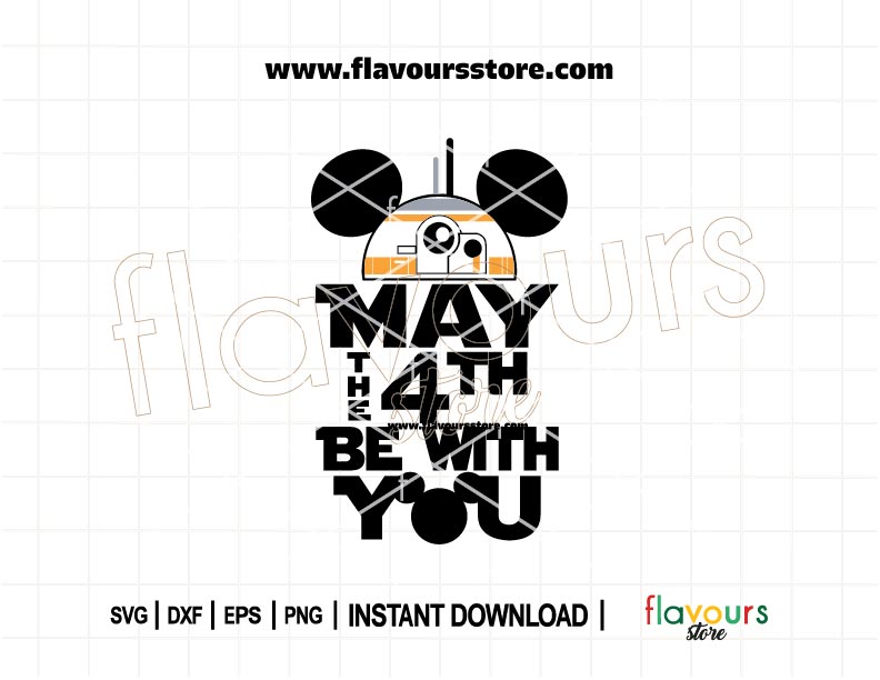 BB8 Mickey Ears SVG cut file for Cricut and Silhouette – May the Fourth Be With You Star Wars Day Disney design for shirts, mugs, party decorations, and crafts.