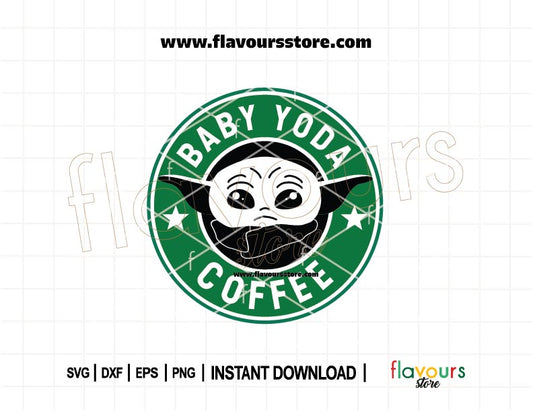 Baby Yoda Coffee SVG cut file for Cricut and Silhouette – Star Wars Grogu design for mugs, shirts, tumblers, kitchen decor, and coffee gifts.