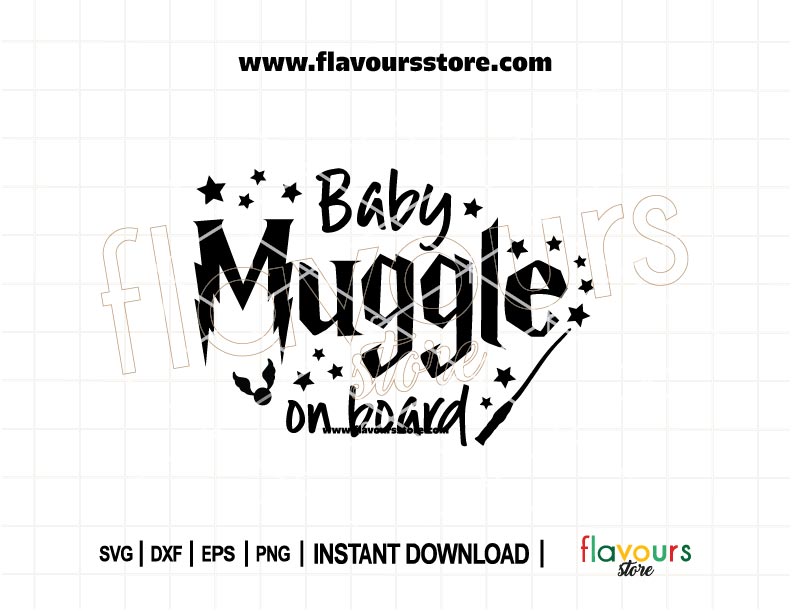 Cute "Baby Muggle On Board" SVG design with wizard-style font – perfect Harry Potter Cricut file for baby car decals or onesies